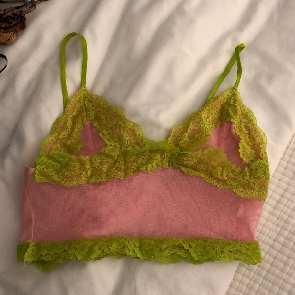 lace trimmed mesh cami